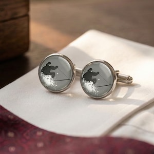 Ski Cufflinks for Men Skiing Gift Groomsmen Winter Wedding Silver Skier Jewelry Snow Sports Mens Accessories Ski Lover Gift Him