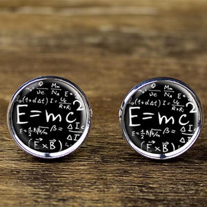 E=mc2 Cufflinks: Physics Science Silver Plated Cufflinks