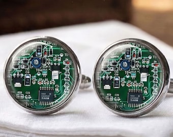 Circuit Board Cufflinks PCB Geek Engineer Programmer Gift Men Silver
