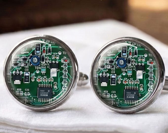 Circuit Board Cufflinks PCB Geek Engineer Programmer Gift Men Silver