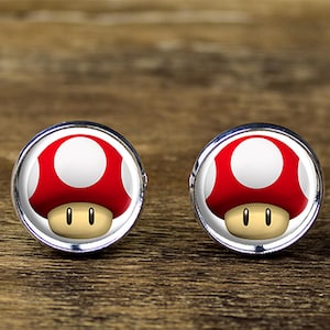 Super Mario Cufflinks, Super Mario Red Mushroom cufflinks, Super Mario jewelry