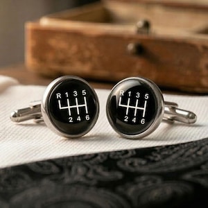 Gear Shift Cufflinks for Men Manual Transmission Car Gift 6 Speed Gearstick Silver Automotive Jewelry Groomsmen Wedding Mens Accessories Him