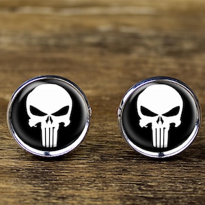 Punisher Skull Cufflinks: Silver Plated Brass Jewelry