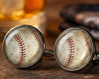 Baseball Cufflinks Groomsmen Wedding Coach Dad Sports Gift Men Silver
