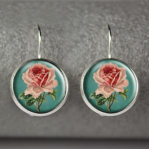 Rose earrings, Floral earrings, Vintage rose jewelry, Pink rose earrings