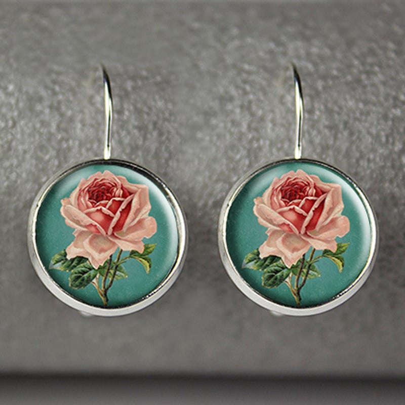 Vintage Pink Crystal Rose Earrings main image 1