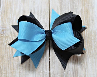 Blue & Black Hair Bow, Turquoise Blue Black Hair Bows, Girls Hair Bows, Uniform Hair Bows, Toddler Hair Bows, Turquoise Blue  Black Hair Bow