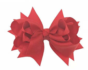 Red Hair Bow, Girls 5 1/2" Red Hair Bow, Red Special Occasion Bow, Girls Hair Bows, Grosgrain Ribbon Red Bow, Red Rhinestone Bow