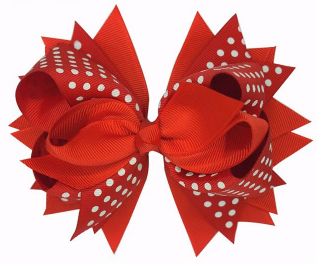 Red Hair Bows, Red and White Hair Bows, 5.5 Hair Bow, Boutique Hair Bow