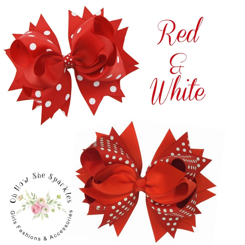 Red and White Hair Bow Boutique Hair Bows Girls Hair Bow Red and White Polka Dot Hair Bow 5.5 Hair Bows Stacked Hair Bow Red Hair Bow