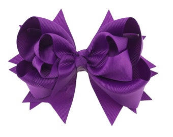 Violet Hair Bow, Girls 5 1/2" Hair Bows, Violet Hair Bow,  Special Occasion Bow, Girls Hair Bows, Bow, Purple Violet  Rhinestone Hair Bow