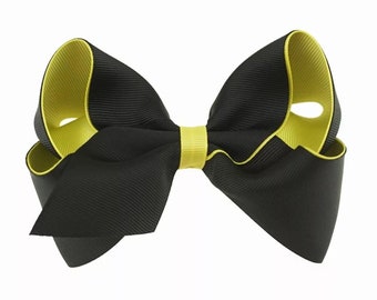 Black and Yellow Hair Bow, Girls 5" Grosgrain Hair Bow, Black Hair Bow, Yellow and Black Hair Bows, Girls and Toddler Hair Bows