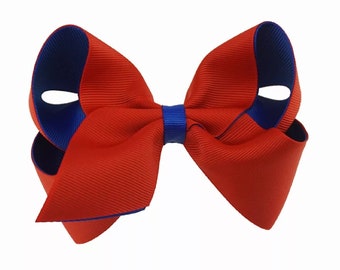 Red and Blue Hair Bow, Girls 5" Grosgrain Hair Bow, Red Hair Bow, Eclectric Blue Hair Bow, Girls and Toddler Hair Bows