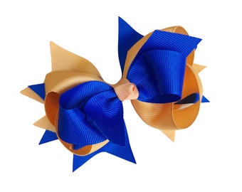 Hair Bow, Blue & Yellow Boutique Bow, Stacked Hair Bow, Hair Bows, Team Color Hair Bow, Boutique Hair Bows, Toddler Bows,