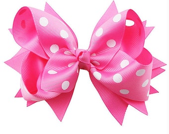 Pink White Hair Bows, 5" Hair Bow, Pink Hair Bow, White & Pink Hair Bow, Hair Bows, Toddlers Hair Bows, Boutique Hair Bow, Toddler Hair Clip