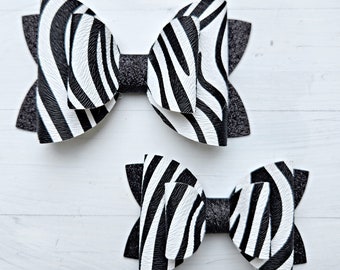 Black and White Hair Bow, 5" Zebra Print Hair Bow, Girls Hair Bows, Toddlers Hair Bow, Animal Print Bows, Black Hair Bow