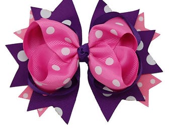 5 1/4" Hair Bow, Pink & Purple Boutique Bow, Stacked Hair Bow, Hair Bows, M2M Princess Sofia, Boutique Hair Bows, Toddler Bows,