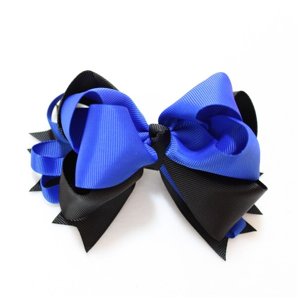 5" Hair Bows, Black and Blue Hair Bow, Black  Blue Stacked Hair Bow, Blue Black Boutique Bows, School Hair Bows, Stacked Black Blue Bows