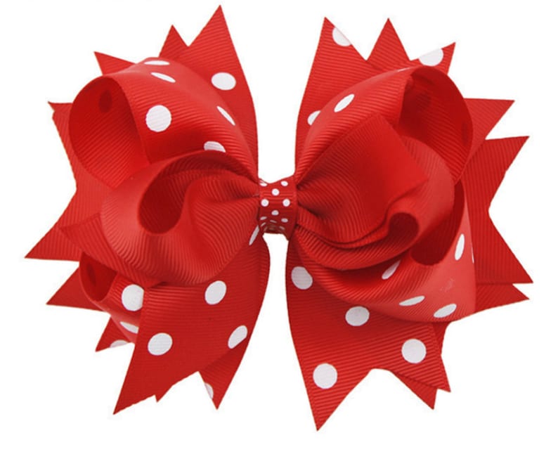Red and White Hair Bow Boutique Hair Bows Girls Hair Bow Red and White Polka Dot Hair Bow 5.5 Hair Bows Stacked Hair Bow Red Hair Bow