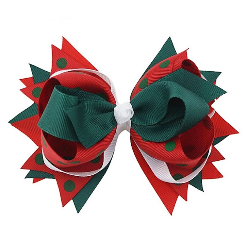 6 Hair Bow Red Green White Hair Bow Stacked Hair Bow Etsy
