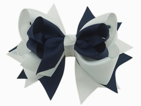 White And Navy Blue Hair Bow 5 Navy Blue White Hair Etsy