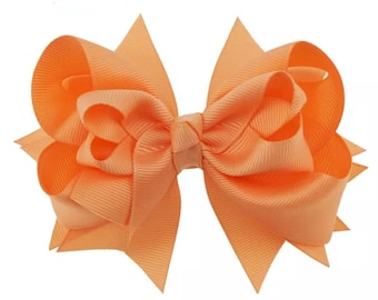 Peach Hair Bow, Peach Stacked Hair Bow, Peach Special Occasion Bows, Stacked Peach Hair Bow, Apricot Hair bow