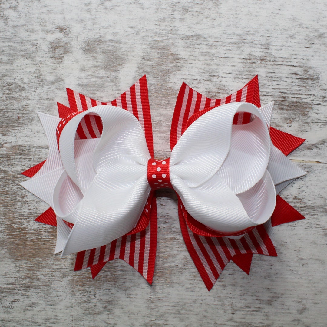 Red and White Hair Bow, 5 Girls Hair Bows, Red White Hair Bows, Red