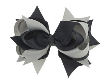 Gray & Black Hair Bow, Girls Black and Gray Hair Bows, School Hair Bows,Uniform Hair Bow, Team Sprit Black Grey Hair Bow