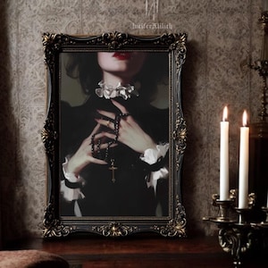 A Rosary of Secrets | Dark Academia | Gothic Romance | Art Print | Victorian Goth Home Decor | Moody Painting | Maximalist Witchy Decor