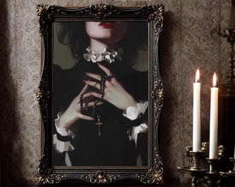 Impresión artística de rosario gótico / Decoración del hogar de Dark Academia