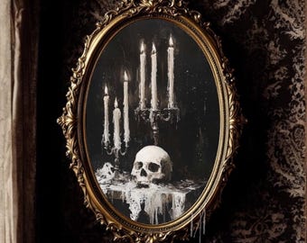 Lámina artística gótica de calaveras y velas / Decoración de Dark Academia