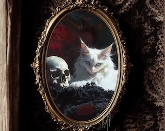Victorian Gothic Cat Art Print | Dark Academia Decor