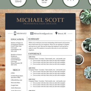 Plantilla de currículum profesional para Microsoft Word con opción de plantilla de currículum de 2 páginas y carta de presentación de currículum a juego