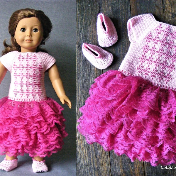18 inch doll dress and shoes, doll's clothes, pink crochet dress, doll's outfit, 18" doll's clothes, ag doll crochet clothing, handmade