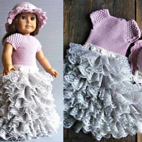 18 inch doll clothes, doll's dress and hat, doll princess dress, doll's outfit, 18" doll's clothes, ag doll clothing, pink maxi dress, gown