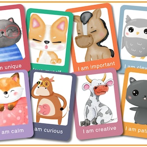 Motivational inspiring quote flashcards, positive affirmation animal theme cards, colour image saying cards for children 24 images 3 A4