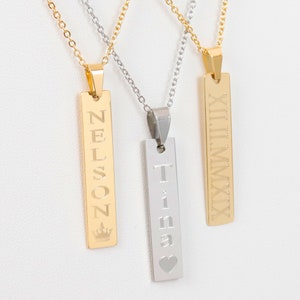 Personalized Vertical Bar Necklace, Gold Vertical Bar Necklace, Custom Vertical Bar Necklace