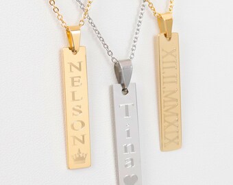 Personalized Vertical Bar Necklace, Gold Vertical Bar Necklace, Custom Vertical Bar Necklace