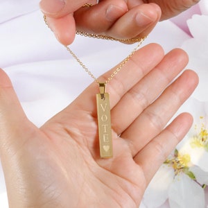 Michelle Obama &#39;Vote&#39; necklace Custom Vertical Necklace      Mother&#39;s Day Gift   Personalized Jewelry