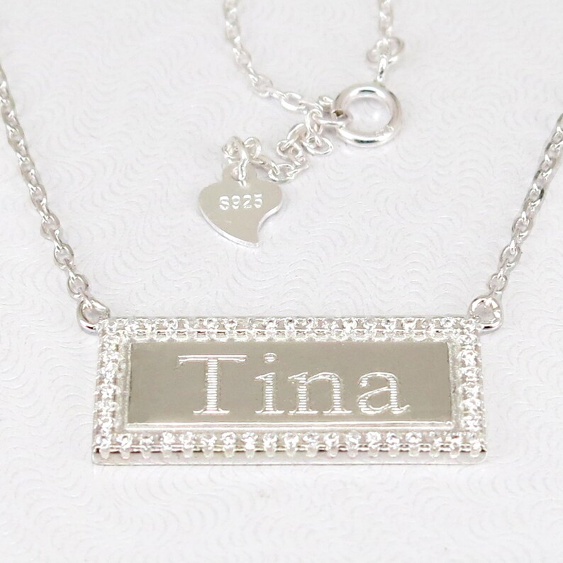 Diamond Horizontal bar,Mothers Necklace Personalized Bar Silver bar necklace Engraving Silver Bar Necklace Nameplate bar Name necklace