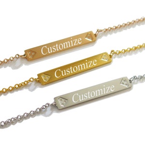 Personalized Bar Bracelet Custom Date Bracelet Roman Numerals Custom Name Gold bar Bracelet diamond shaped Bracelet Bridesmaid gift