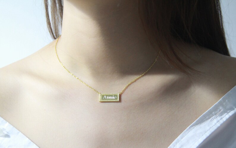 Diamond Horizontal bar,Mothers Necklace Personalized Bar Silver bar necklace Engraving Silver Bar Necklace Nameplate bar Name necklace