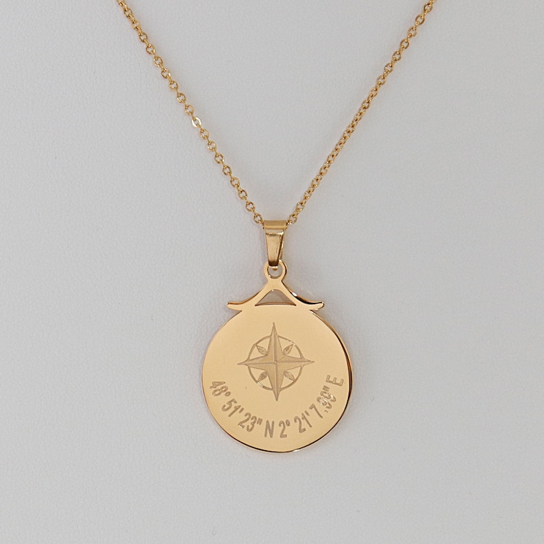 Personalized Coordinates Disc Necklace Coordinates Necklace Compass Necklace GPS Location Necklace