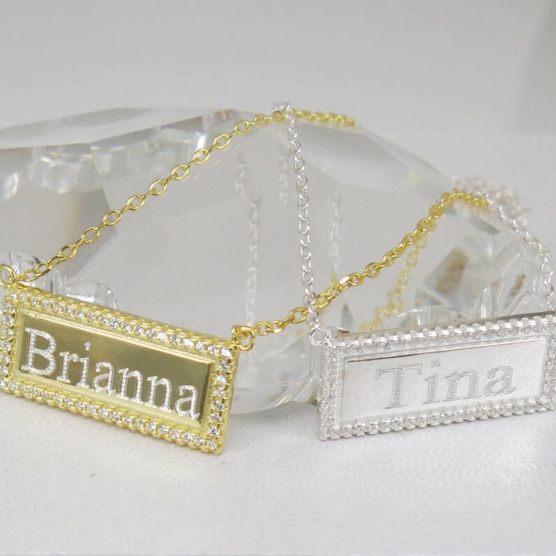 Diamond Horizontal bar,Mothers Necklace Personalized Bar Silver bar necklace Engraving Silver Bar Necklace Nameplate bar Name necklace