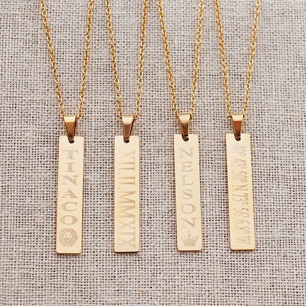 Vertical Bar Necklace,Bar Necklace,   Personalized Vertical Bar Necklace, Gold Bar Necklace, Personalize necklace , Big little gift