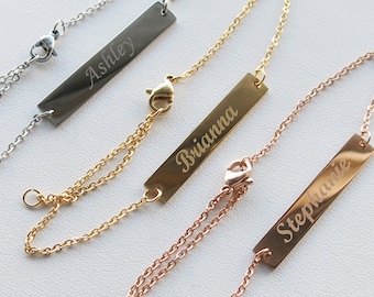 Personalized Bar Bracelet, Custom Date Bracelet, Roman Numerals Custom Name Gold bar Bracelet Nameplate, Monogram Bracelet, Bridesmaid gift