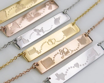 Collar de estado, collar de parejas, joyería de parejas, relación de larga distancia, regalo para parejas.