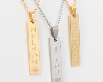 Collar de barra, collar de barra vertical personalizado, collar largo, collar de barra de plata, collar de barra de oro, collar grabado personalizado
