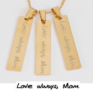 Actual Handwriting Bar Necklace , Custom Signature Necklace , Vertical Bar Necklace, Mother&#39;s Day Gift