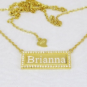Gold, or Silver Bar Necklace, Custom Gold Bar, Engraved Necklace, Customized Name Bar Necklace, Personalized Gold Bar Necklace Diamond edge